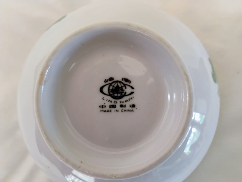 Ling Nan Chinese Export Porcelain Footed Bowl — Pink Rose Spray