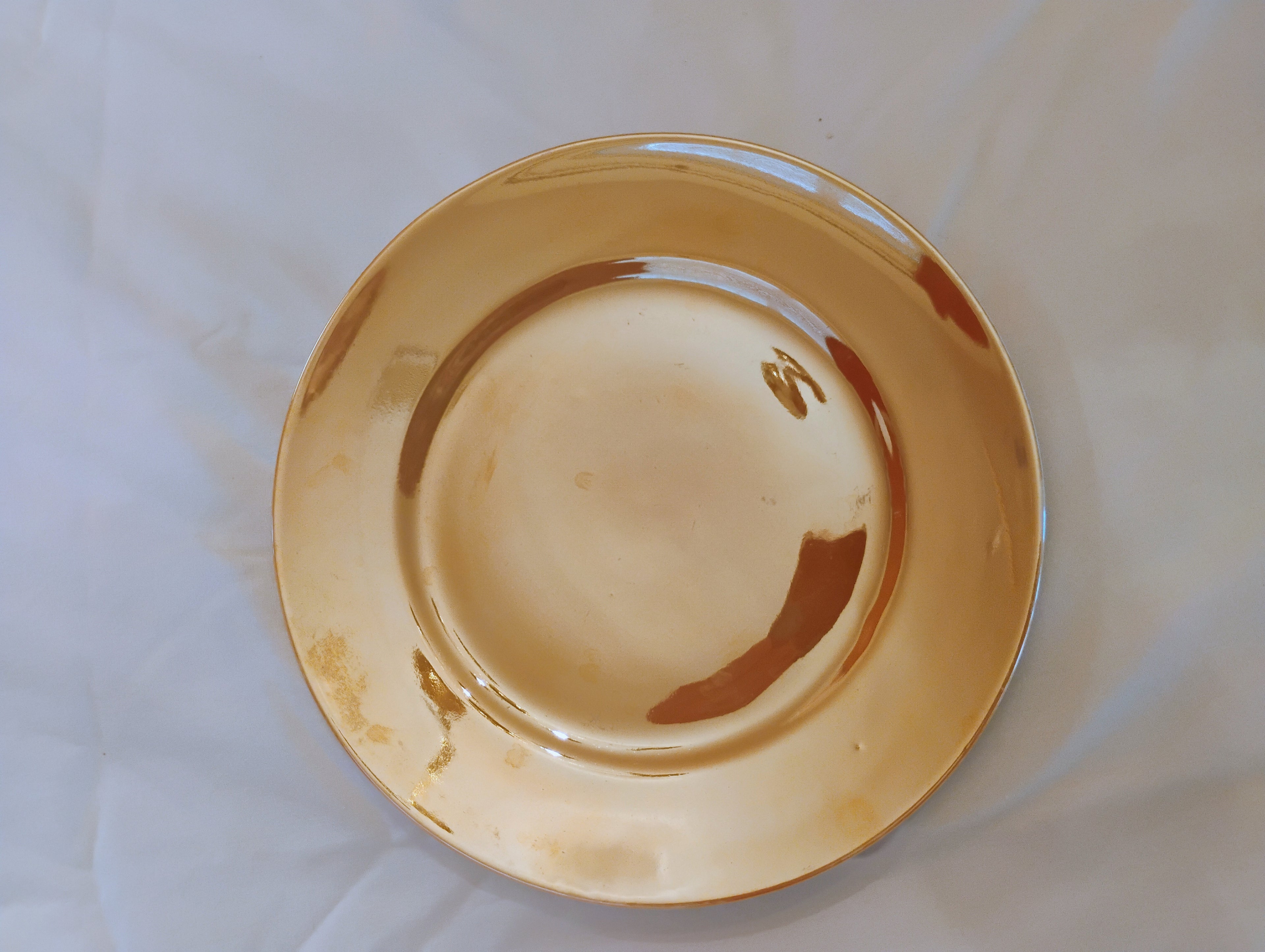 Japanese Amber Lusterware Plate — Honey-Gold Iridescent Glaze, Made in Japan, c.1921–1940s