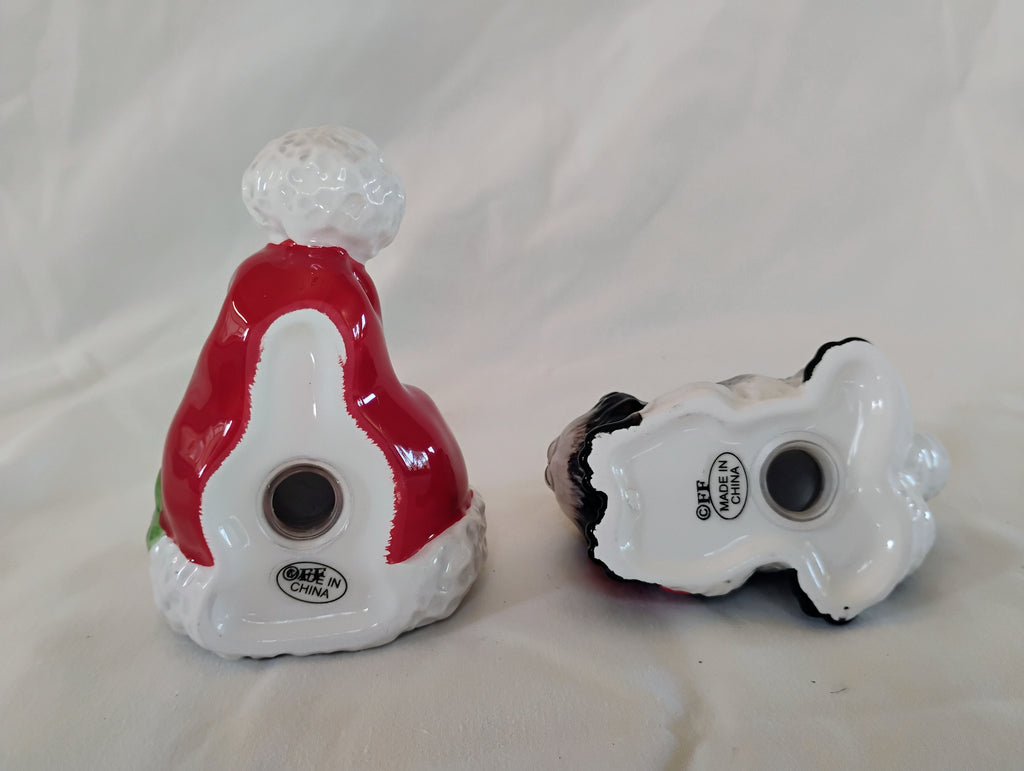 Fitz and Floyd Christmas Cat & Santa Hat Salt and Pepper Shakers — Original Box