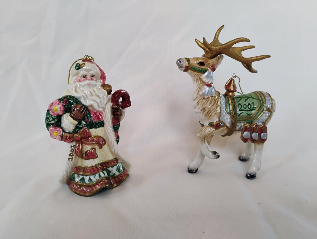 Fitz and Floyd Classics 2001 Dated Reindeer Christmas Ornament