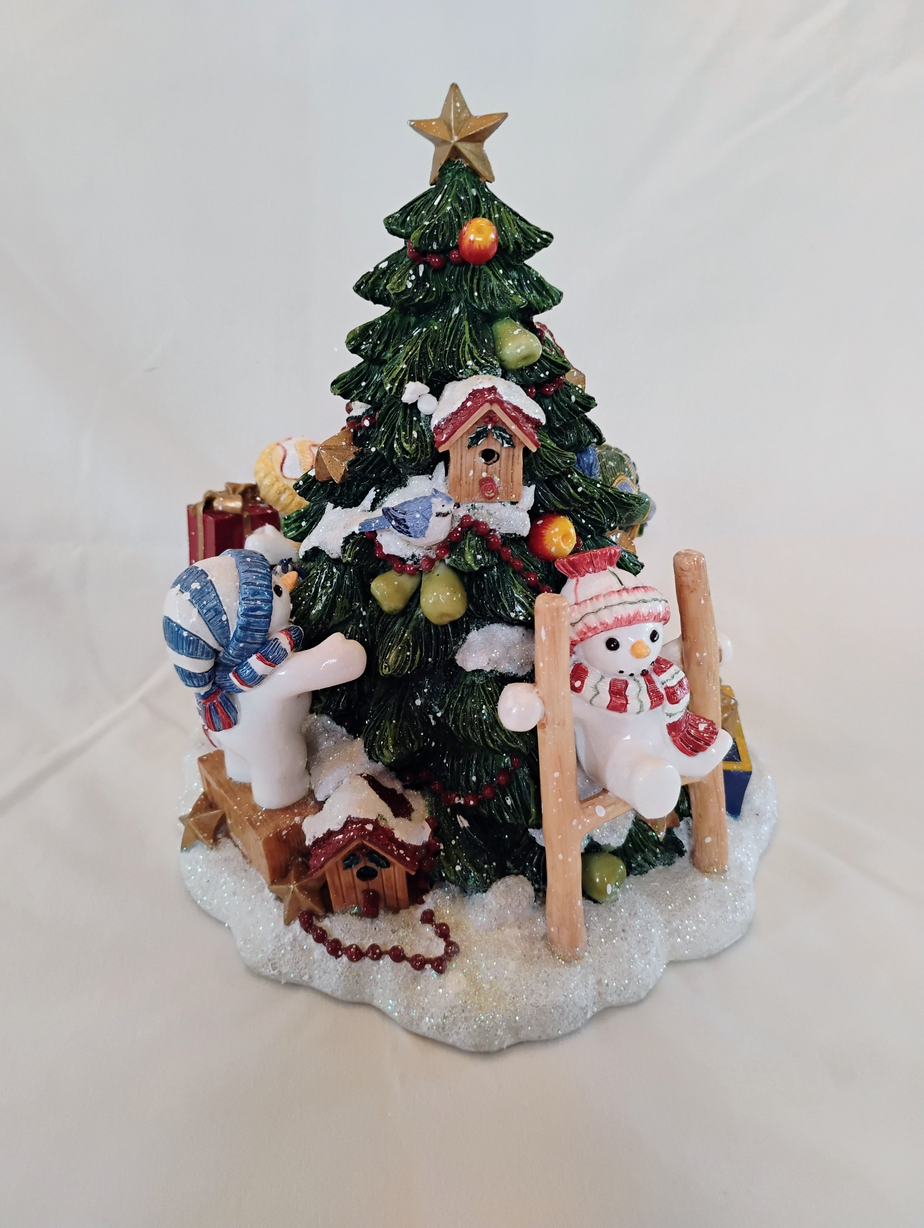 Fitz and Floyd "We Wish You A Merry Christmas" Snowman Tree Musical Rotating Figurine — Original Box