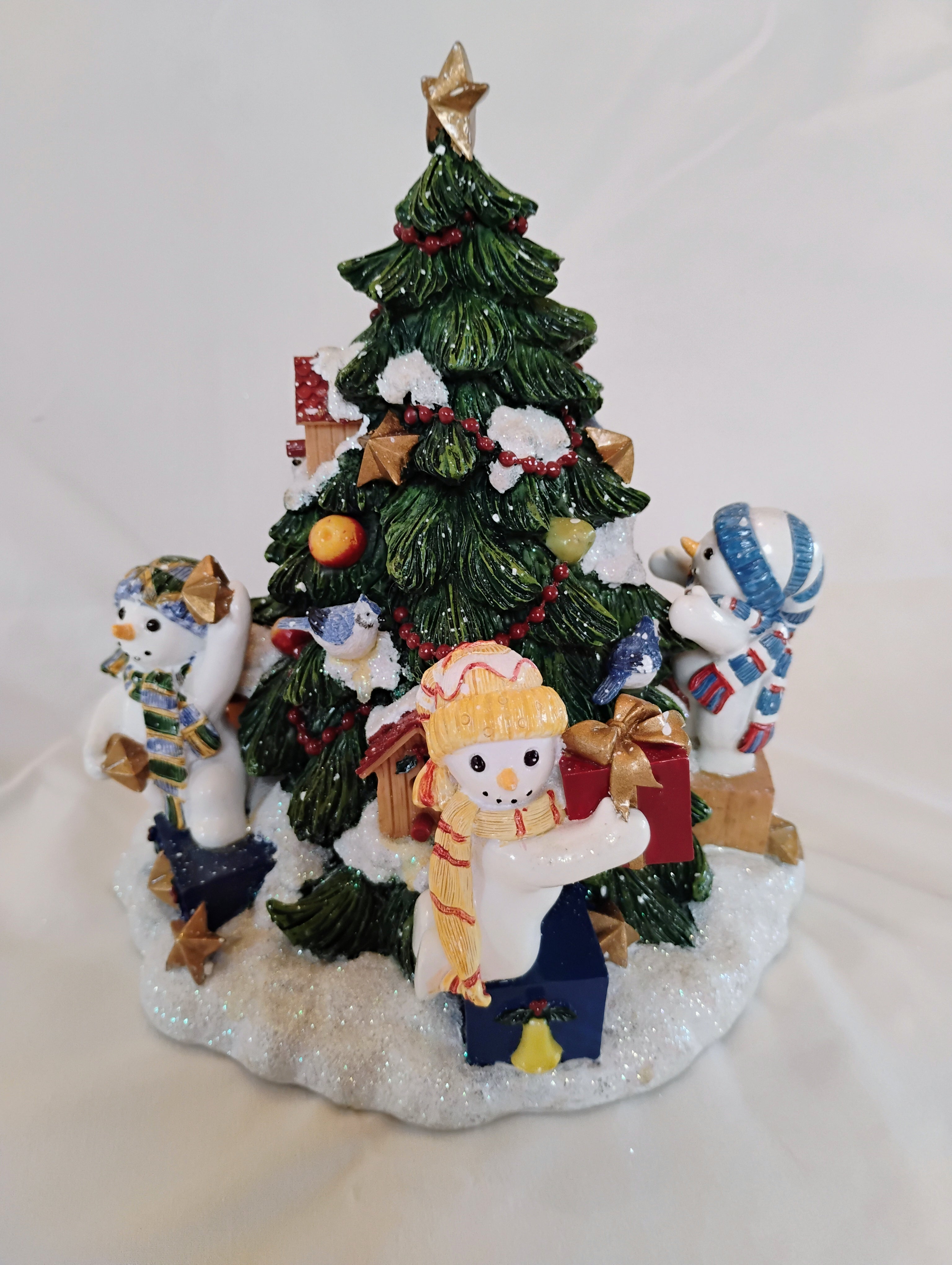 Fitz and Floyd "We Wish You A Merry Christmas" Snowman Tree Musical Rotating Figurine — Original Box