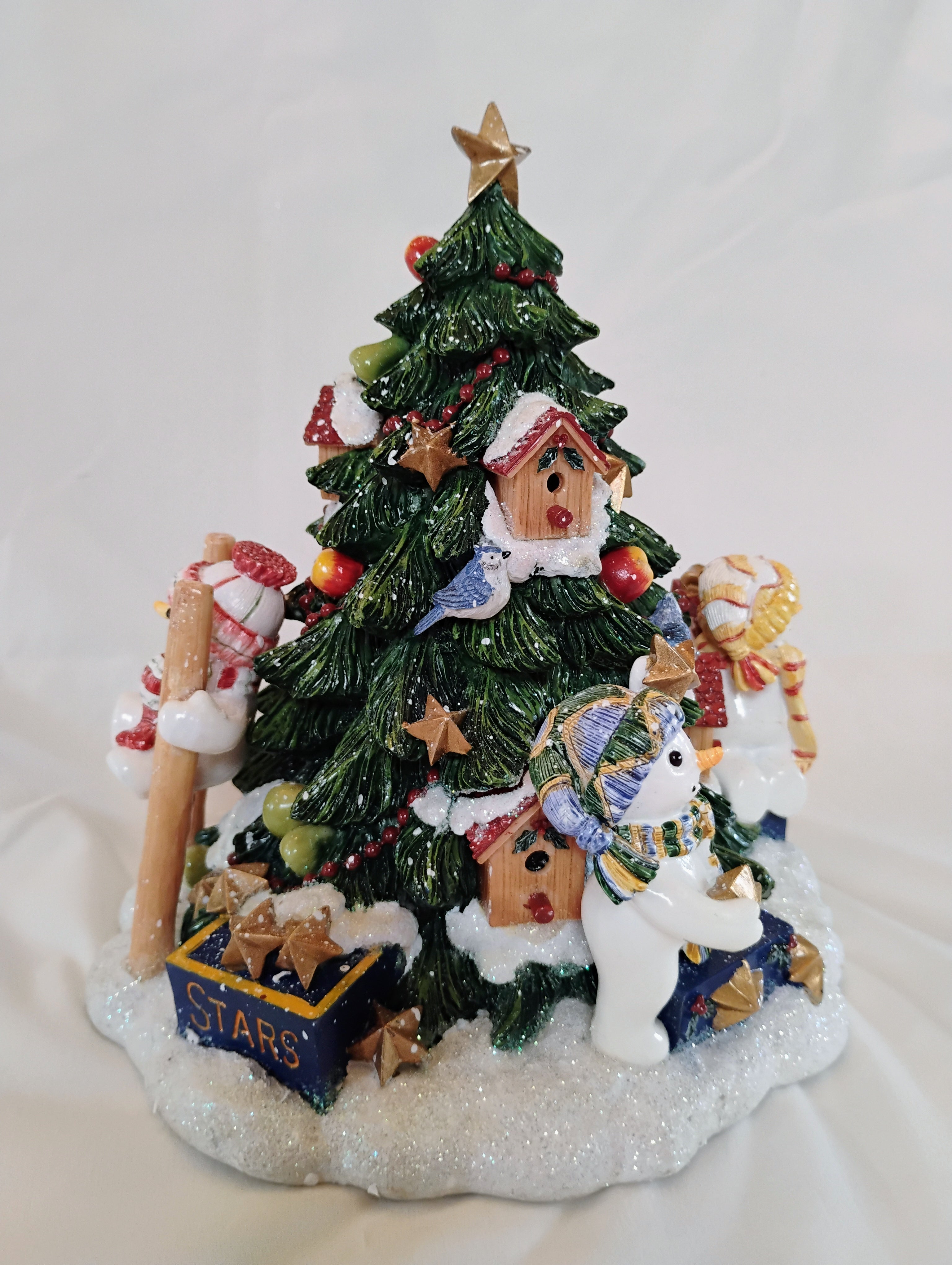 Fitz and Floyd "We Wish You A Merry Christmas" Snowman Tree Musical Rotating Figurine — Original Box