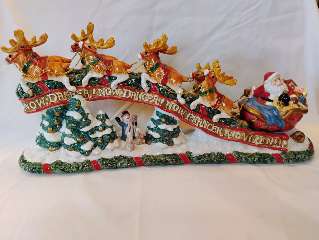 Fitz and Floyd Classics Santa's Sleigh with Eight Flying Reindeer Centerpiece — Original Box