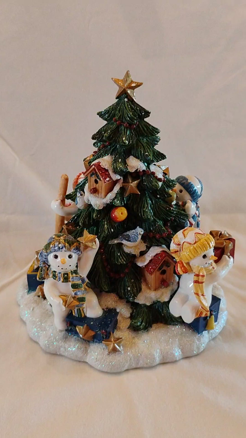 Fitz and Floyd "We Wish You A Merry Christmas" Snowman Tree Musical Rotating Figurine — Original Box