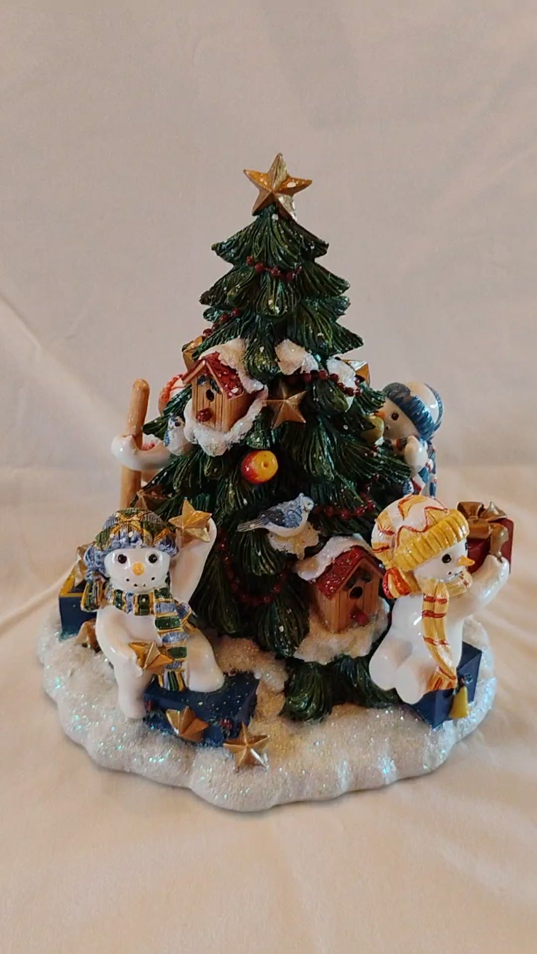 Fitz and Floyd "We Wish You A Merry Christmas" Snowman Tree Musical Rotating Figurine — Original Box